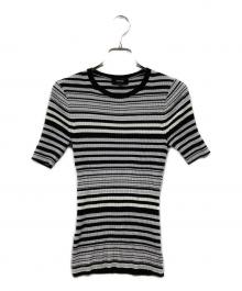 theory（セオリー）の古着「ボーダーリブニット / Regal Wool Rib Stripe Tee」｜ホワイト×ブラック