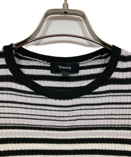 theory（セオリー）theory (セオリー) ボーダーリブニット / Regal Wool Rib Stripe Tee ホワイト×ブラック サイズ:Sの古着・服飾アイテム