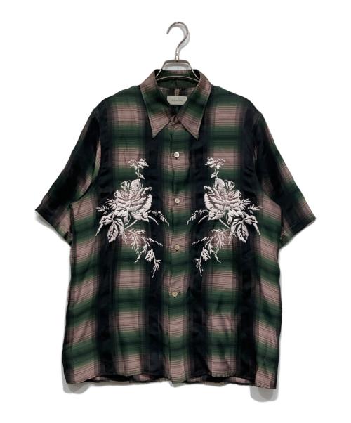 BED J.W. FORD（ベッドフォード）BED J.W. FORD (ベッドフォード) ジャガード半袖シャツ / HALF SLEEVES BLOUSE グリーン×ブラック サイズ:2の古着・服飾アイテム