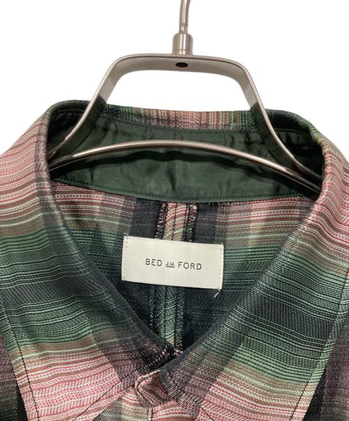 BED J.W. FORD（ベッドフォード）BED J.W. FORD (ベッドフォード) ジャガード半袖シャツ / HALF SLEEVES BLOUSE グリーン×ブラック サイズ:2の古着・服飾アイテム