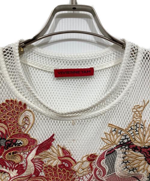 VIVIENNE TAM（ヴィヴィアンタム）VIVIENNE TAM (ヴィヴィアンタム) 刺繍メッシュノースリーブワンピース ホワイトの古着・服飾アイテム