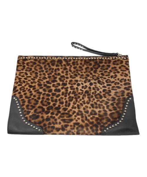J&M DAVIDSON（ジェイ＆エム デヴィッドソン）J&M DAVIDSON (ジェイ＆エム デヴィッドソン) レオパードクラッチバッグ ブラウン×ブラックの古着・服飾アイテム