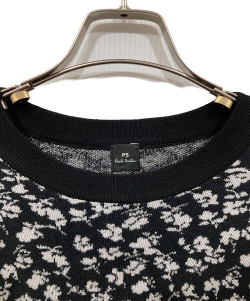 PS Paul Smith（ＰＳポールスミス）PS Paul Smith (ＰＳポールスミス) 総柄スリットニット ブラック×ブルー サイズ:Mの古着・服飾アイテム