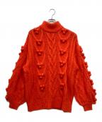 HYEONヘヨン）の古着「ボンボン付きハイネックニット」｜オレンジ