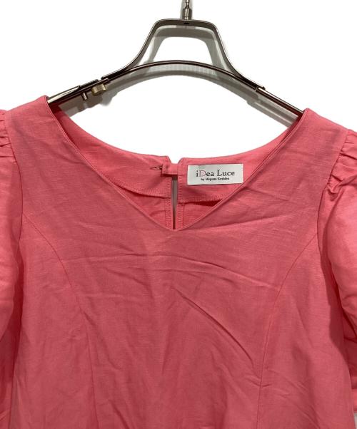 i Dea Luce（イデア ルーチェ）i Dea Luce (イデア ルーチェ) リネンレーヨンVネックパフスリーブワンピース ピンク サイズ:Ｍの古着・服飾アイテム