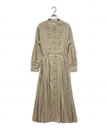 SHIPS（シップス）の古着「ドット/花柄 バンドカラー サイド プリーツ ワンピース」｜アイボリー