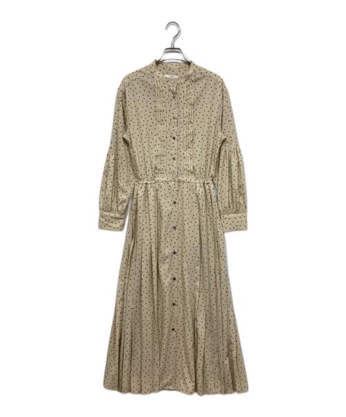 SHIPS（シップス）SHIPS (シップス) ドット/花柄 バンドカラー サイド プリーツ ワンピース アイボリー サイズ:Mの古着・服飾アイテム