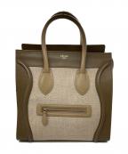 CELINEセリーヌ）の古着「ラゲージ ミニショッパー / レザーコンビリネンハンドバッグ」｜ベージュ×ブラウン