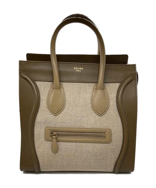 CELINE（セリーヌ）CELINE (セリーヌ) ラゲージ ミニショッパー / レザーコンビリネンハンドバッグ ベージュ×ブラウンの古着・服飾アイテム