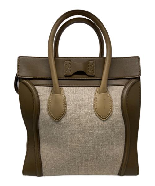 CELINE（セリーヌ）CELINE (セリーヌ) ラゲージ ミニショッパー / レザーコンビリネンハンドバッグ ベージュ×ブラウンの古着・服飾アイテム
