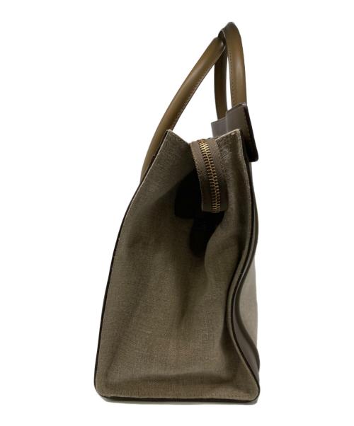 CELINE（セリーヌ）CELINE (セリーヌ) ラゲージ ミニショッパー / レザーコンビリネンハンドバッグ ベージュ×ブラウンの古着・服飾アイテム