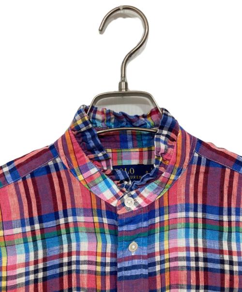 POLO RALPH LAUREN（ポロ・ラルフローレン）POLO RALPH LAUREN (ポロ・ラルフローレン) フリルカラーリネンチェックブラウス マルチカラーの古着・服飾アイテム