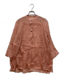 DES PRES（デ プレ）の古着「ラミースタンドカラーチュニックプルオーバー7分丈袖ブラウス」｜ピンク