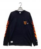 WTAPSダブルタップス）の古着「ファイヤーパターン ロングスリーブTシャツ」｜ブラック