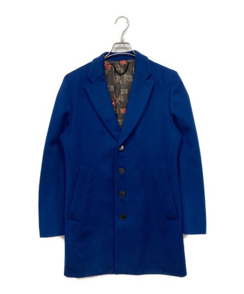 PAUL SMITH（ポールスミス）PAUL SMITH (ポールスミス) ユニオンジャック旗プリントライニングチェスターコート ブルー サイズ:Mの古着・服飾アイテム