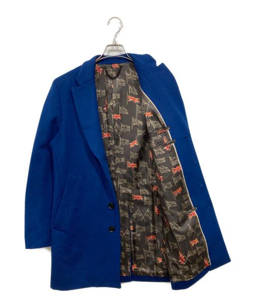 PAUL SMITH（ポールスミス）PAUL SMITH (ポールスミス) ユニオンジャック旗プリントライニングチェスターコート ブルー サイズ:Mの古着・服飾アイテム