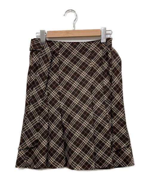 BURBERRY BLUE LABEL（バーバリーロンドンブルーレーベル）BURBERRY BLUE LABEL (バーバリーロンドンブルーレーベル) チェックフレアスカート ブラウン サイズ:36の古着・服飾アイテム