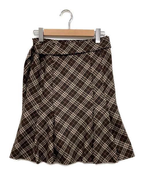 BURBERRY BLUE LABEL（バーバリーロンドンブルーレーベル）BURBERRY BLUE LABEL (バーバリーロンドンブルーレーベル) チェックフレアスカート ブラウン サイズ:36の古着・服飾アイテム