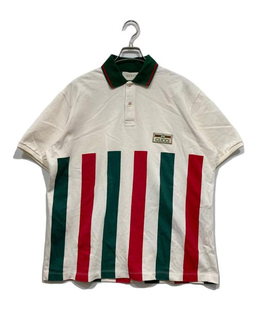 GUCCI（グッチ）GUCCI (グッチ) ポロシャツ ベージュ×グリーン×レッド サイズ:M（175/96A)の古着・服飾アイテム
