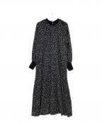 SHIPSシップス）の古着「ジョーゼットリブ切替ロングスリーブワンピース」｜ブラック