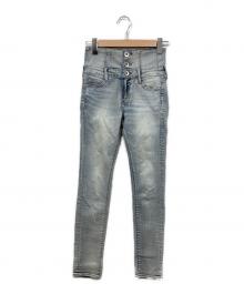 GYDA（ジェイダ）の古着「ハイウエストクロススキニーデニムパンツ」｜ブルー