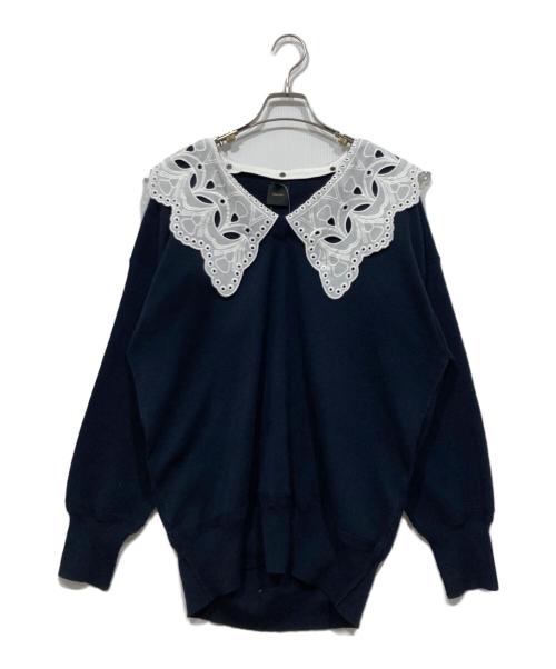 Spick and Span（スピック＆スパン）Spick and Span (スピックアンドスパン) レースカラー2wayプルオーバーニット ネイビー サイズ:Fの古着・服飾アイテム