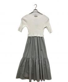 JUSGLITTY（ジャスグリッティー）の古着「ドッキングワンピース」｜ホワイト×ブルー