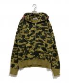 A BATHING APEア ベイシング エイプ）の古着「1st camo shark full zip hoodie / 1stカモシャークパーカー」｜グリーン