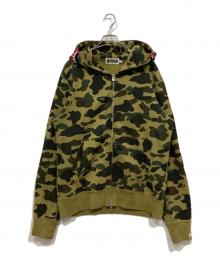 A BATHING APE（ア ベイシング エイプ）の古着「1st camo shark full zip hoodie / 1stカモシャークパーカー」｜グリーン