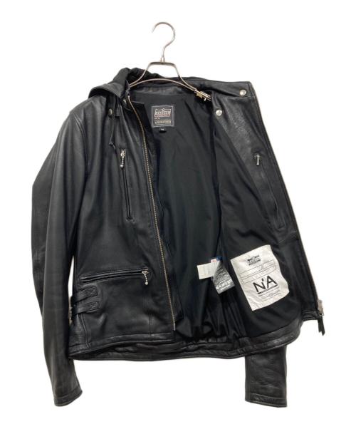 KADOYA K'S LEATHER&K'S PRODUCT（カドヤ ケーズレザーアンドケーズプロダクト）KADOYA K'S LEATHER&K'S PRODUCT (カドヤ ケーズレザーアンドケーズプロダクト) フーデッドレザージャケット / EURO CAPP ブラック サイズ:Mの古着・服飾アイテム
