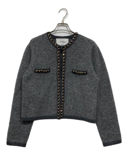 NOLLEY'S（ノーリーズ）NOLLEY'S (ノーリーズ) チェーンブレードフワフワジャケット/ニットカーディガン グレー サイズ:38の古着・服飾アイテム