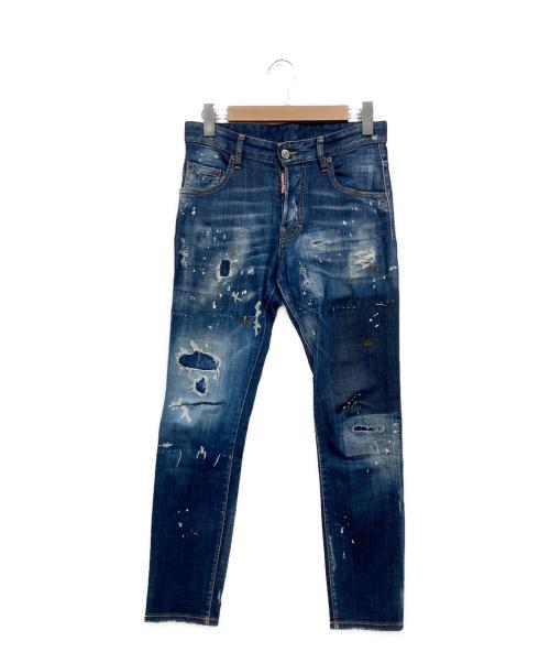 DSQUARED2（ディースクエアード）DSQUARED2 (ディースクエアード) リペアデニムパンツ インディゴ サイズ:42の古着・服飾アイテム
