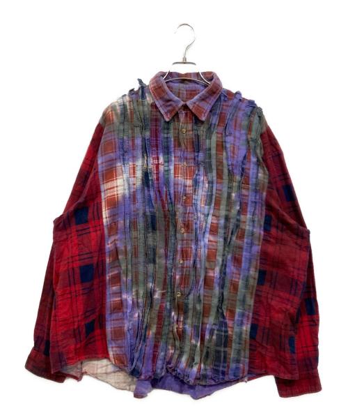 Rebuild by Needles（リビルドバイニードルス）Rebuild by Needles (リビルドバイニードルス) Flannel Shirt-Ribbon Wide Shirt レッド×パープル サイズ:表記無しの古着・服飾アイテム