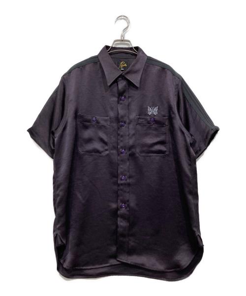Needles（ニードルズ）Needles (ニードルズ) Work Shirt Poly Sateen ブラック×パープル サイズ:Mの古着・服飾アイテム