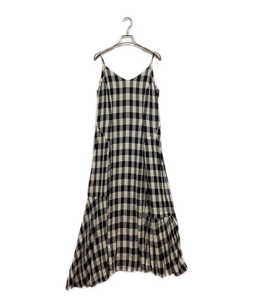Rumche（ラムシェ）rumche (ラムシェ) キャミソールチェックワンピース ベージュ×ネイビー サイズ:Fの古着・服飾アイテム