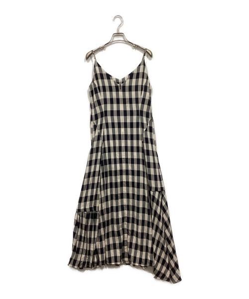 Rumche（ラムシェ）rumche (ラムシェ) キャミソールチェックワンピース ベージュ×ネイビー サイズ:Fの古着・服飾アイテム