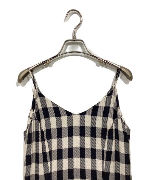 Rumche（ラムシェ）rumche (ラムシェ) キャミソールチェックワンピース ベージュ×ネイビー サイズ:Fの古着・服飾アイテム