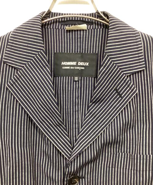 COMME des GARCONS HOMME DEUX（コムデギャルソン オム ドゥ）COMME des GARCONS HOMME DEUX (コムデギャルソン オム ドゥ) リネン混ストライプジャケット ネイビー サイズ:XSの古着・服飾アイテム