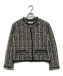 DoCLASSE（ドゥクラッセ）の古着「ツイーディニット・フリンジジャケット」｜ホワイト×ブラック