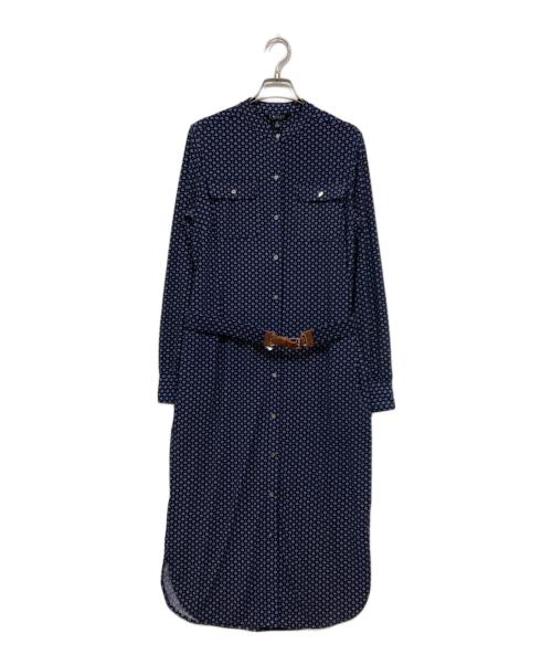 LAUREN RALPH LAUREN（ローレンラルフローレン）LAUREN RALPH LAUREN (ローレンラルフローレン) ベルト付き総柄ワンピース ネイビー サイズ:Mの古着・服飾アイテム