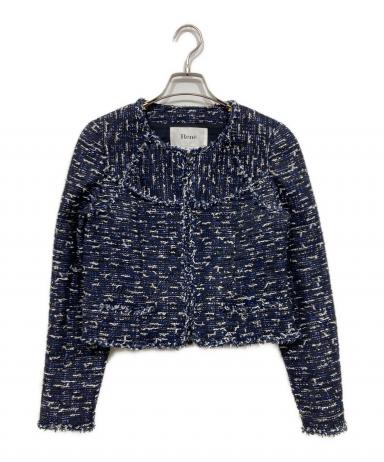中古・古着通販】Rene (ルネ) ノーカラーツイードジャケット ネイビー