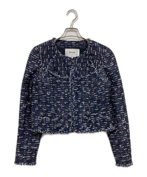 Rene（ルネ）Rene (ルネ) ノーカラーツイードジャケット ネイビー サイズ:36の古着・服飾アイテム