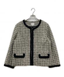 自由区（ジユウク）の古着「ノーカラーツイードジャケット」｜ベージュ×ブラック