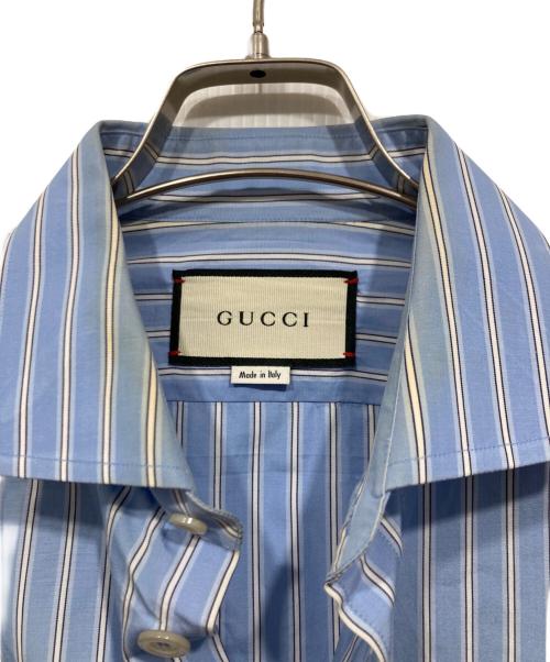 GUCCI（グッチ）GUCCI (グッチ) 刺繍ストライプシャツ ブルー×ホワイト サイズ:48の古着・服飾アイテム