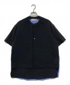 CULLNIクルニ）の古着「レイヤードプルオーバー半袖シャツ」｜ブラック×ブルー