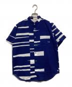 SOU・SOUソウソウ）の古着「高島縮20/20 スタンドカラー半袖シャツ」｜ネイビー / 霞