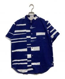 SOU・SOU（ソウソウ）の古着「高島縮20/20 スタンドカラー半袖シャツ」｜ネイビー / 霞