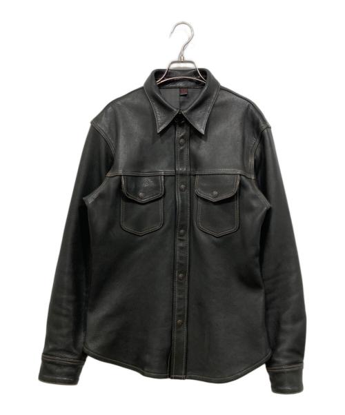 THE FLAT HEAD（ザ・フラットヘッド）THE FLAT HEAD (ザ・フラットヘッド) ディアスキンレザーシャツジャケット ブラック サイズ:42の古着・服飾アイテム