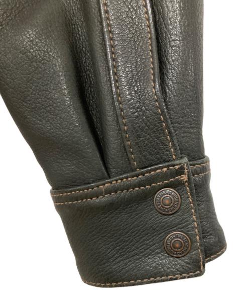 THE FLAT HEAD（ザ・フラットヘッド）THE FLAT HEAD (ザ・フラットヘッド) ディアスキンレザーシャツジャケット ブラック サイズ:42の古着・服飾アイテム