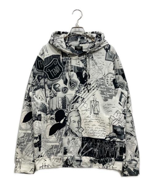 FENDI（フェンディ）FENDI (フェンディ) カールラガーフェルドコラボプリント パーカー ホワイト×ブラック サイズ:Mの古着・服飾アイテム